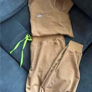 Caramel Brown scrub Set with Neon Drawstring